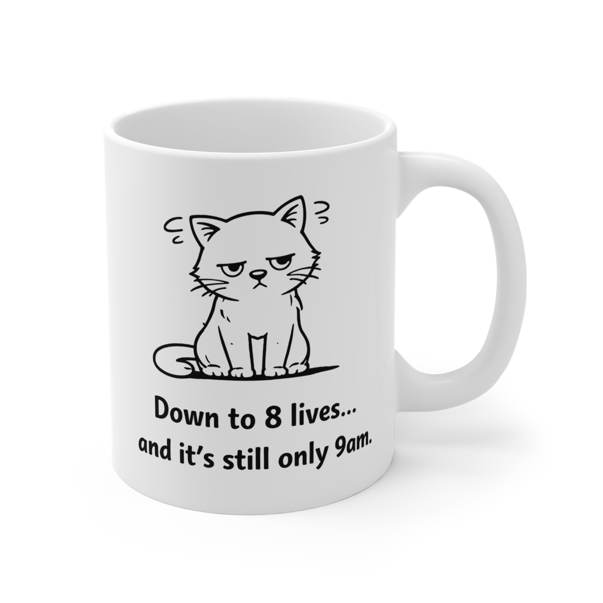 Grumpy Cat Mug – “Down to 8 Lives… and It’s Still Only 9AM” | Funny Cat Coffee Cup