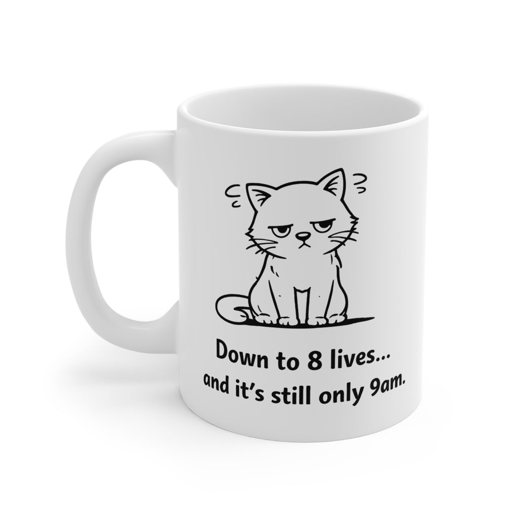 Grumpy Cat Mug – “Down to 8 Lives… and It’s Still Only 9AM” | Funny Cat Coffee Cup