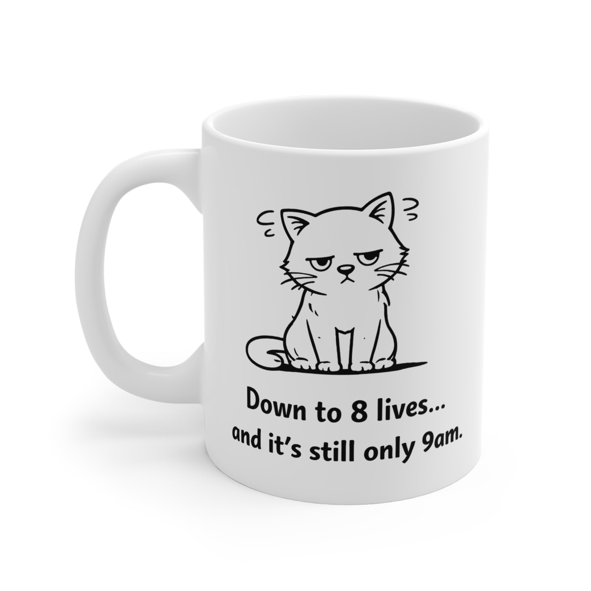 Grumpy Cat Mug – “Down to 8 Lives… and It’s Still Only 9AM” | Funny Cat Coffee Cup