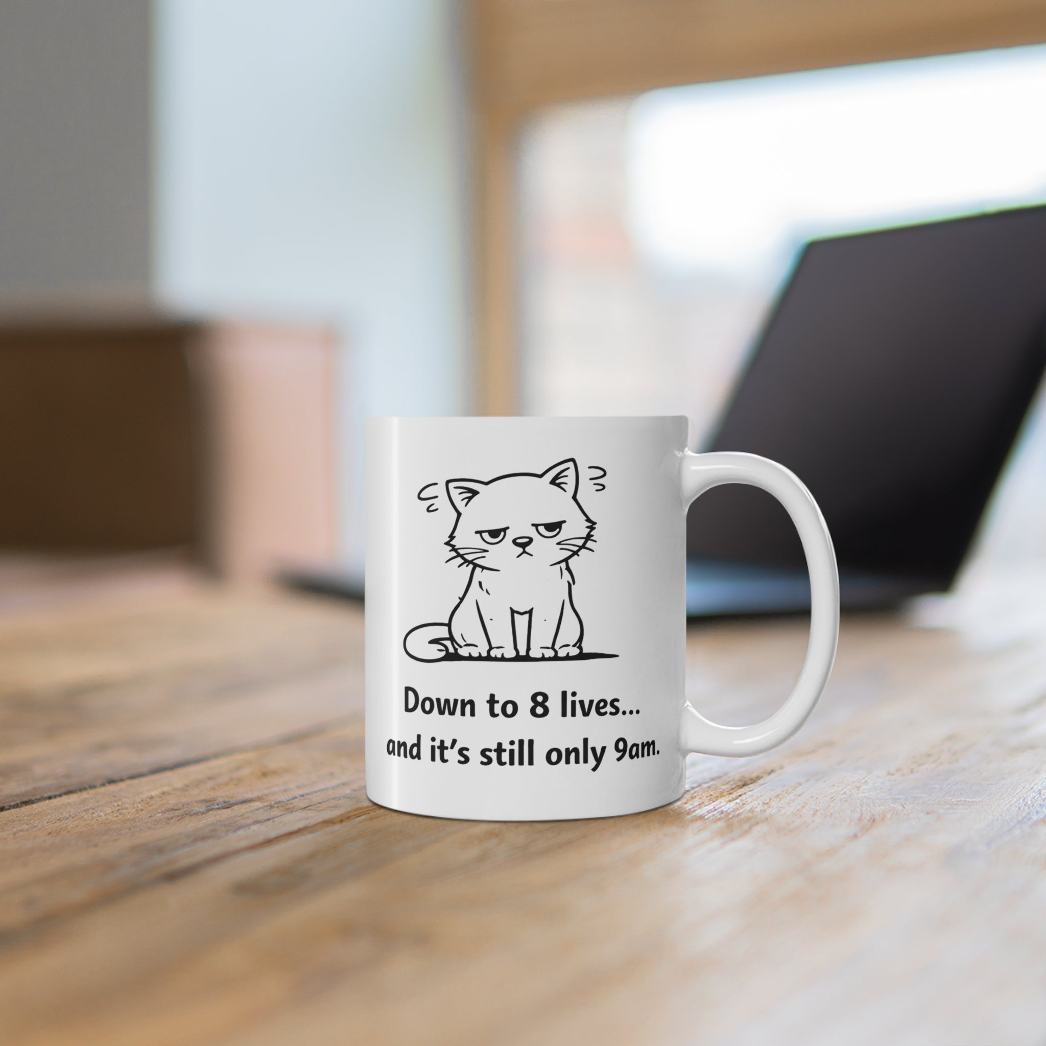 Grumpy Cat Mug – “Down to 8 Lives… and It’s Still Only 9AM” | Funny Cat Coffee Cup