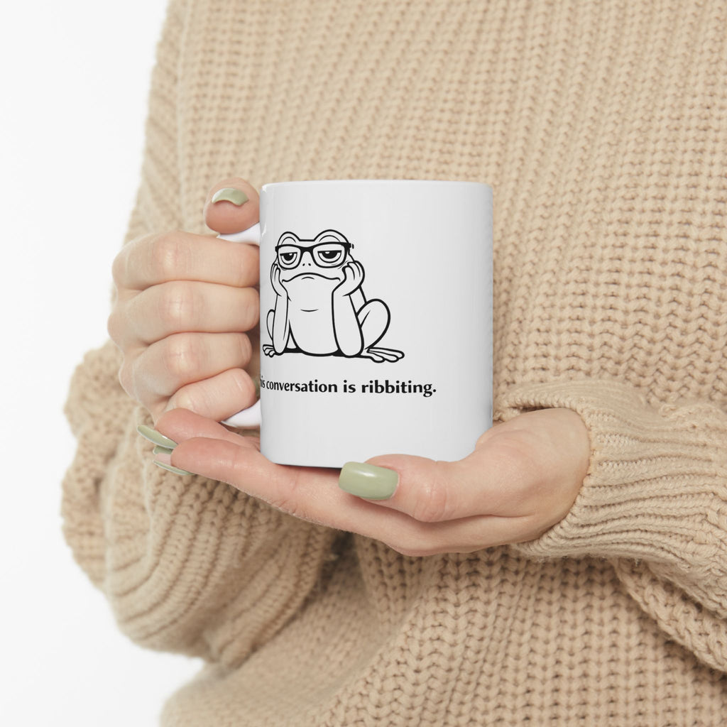 Sarcastic Frog Mug – “This Conversation Is… Ribbiting” | Funny Frog Coffee Cup