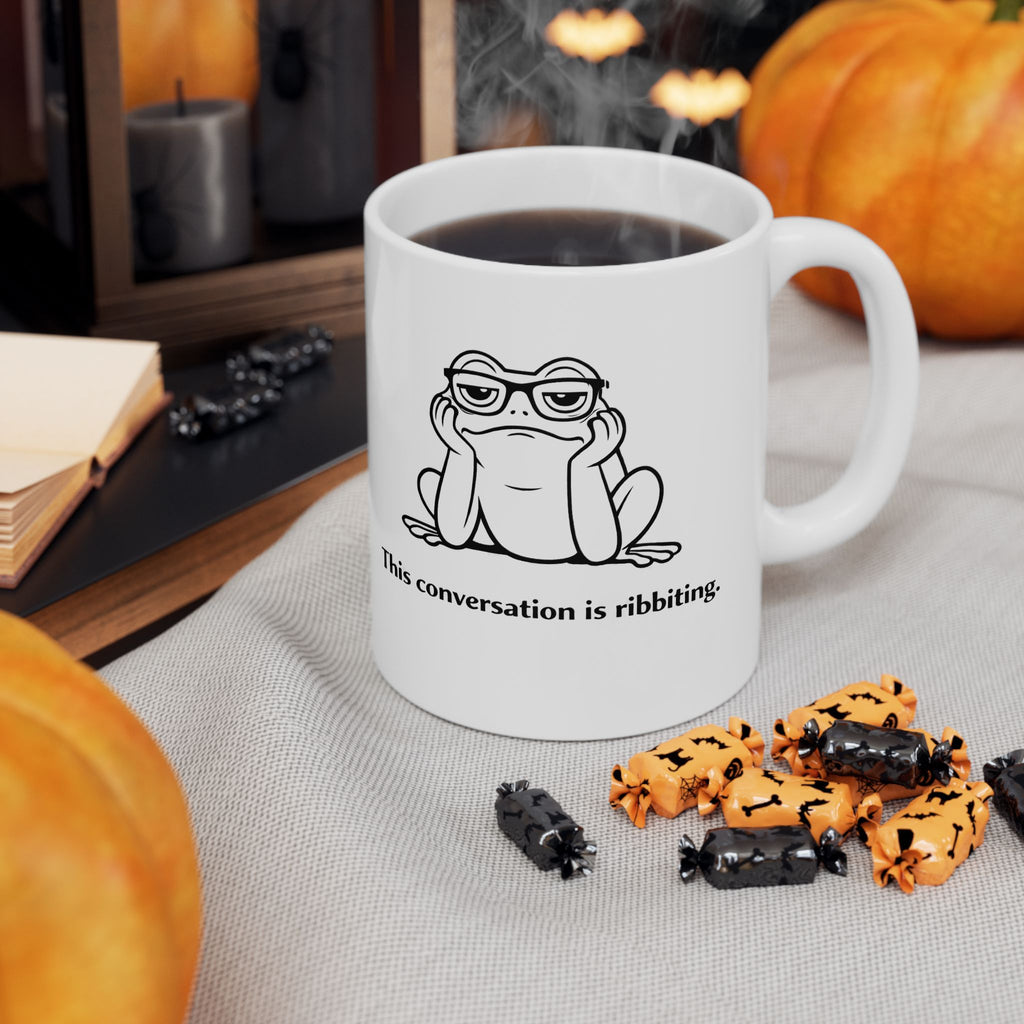 Sarcastic Frog Mug – “This Conversation Is… Ribbiting” | Funny Frog Coffee Cup