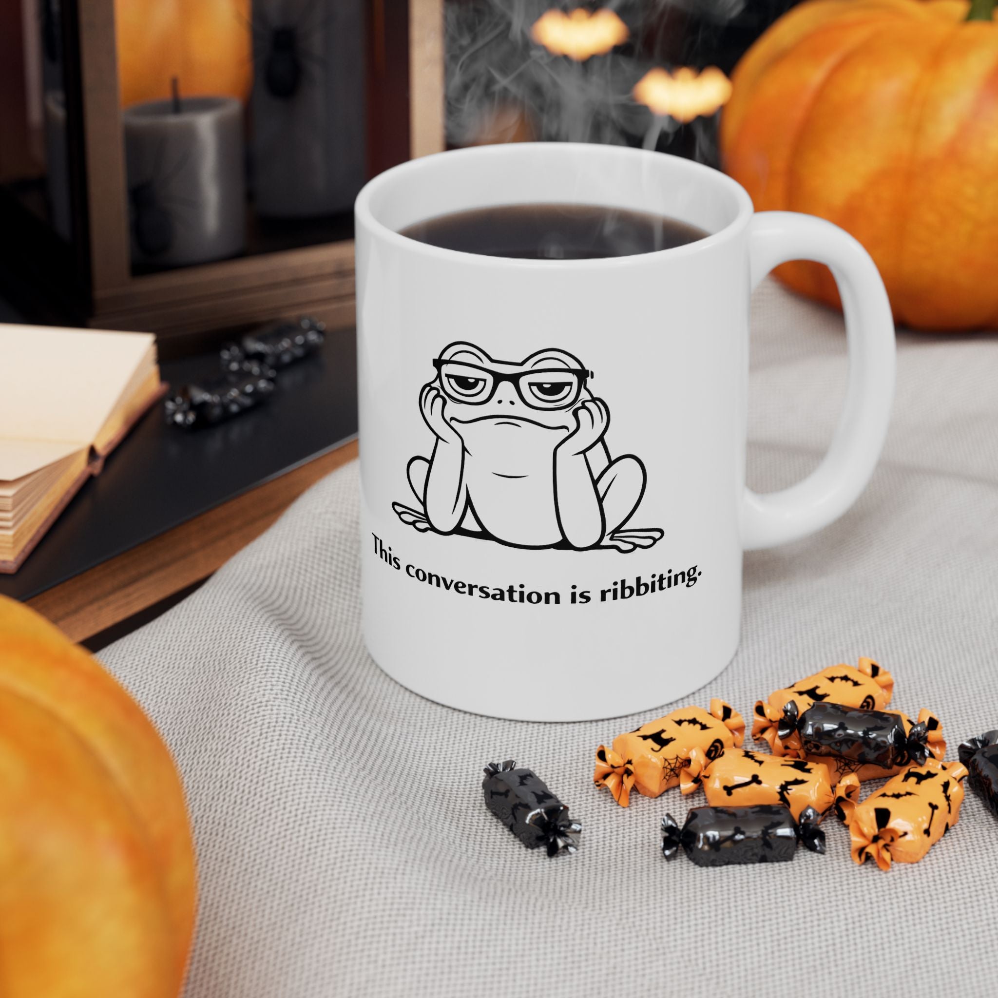 Sarcastic Frog Mug – “This Conversation Is… Ribbiting” | Funny Frog Coffee Cup