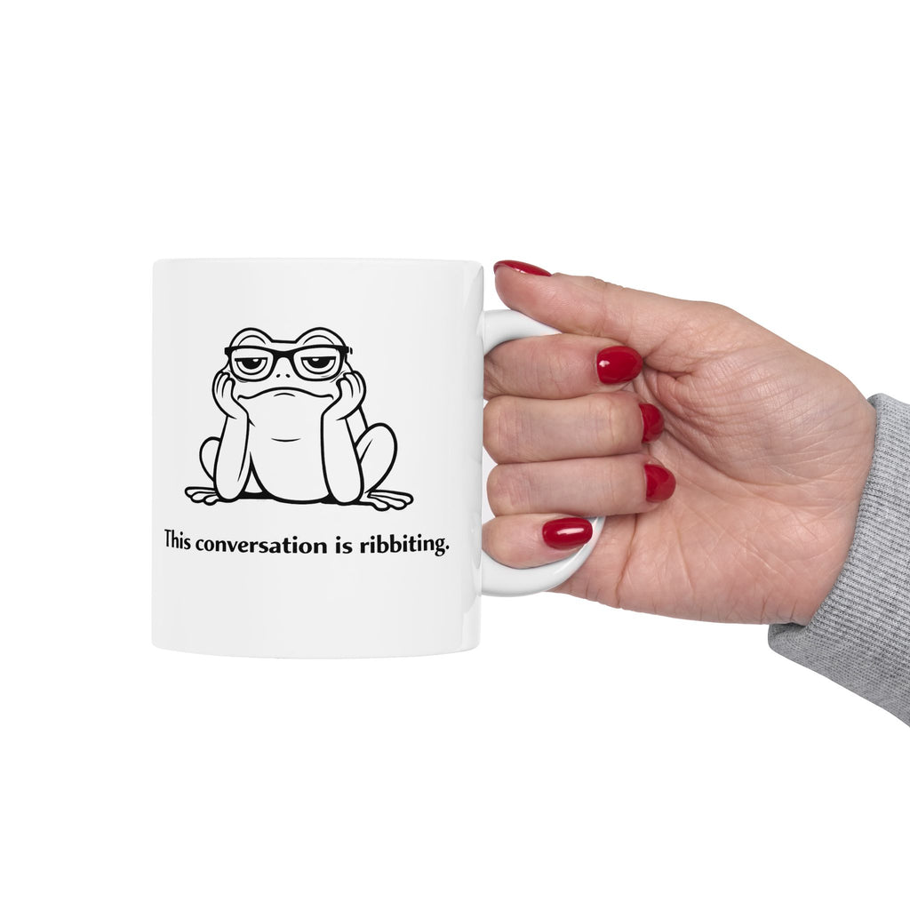 Sarcastic Frog Mug – “This Conversation Is… Ribbiting” | Funny Frog Coffee Cup