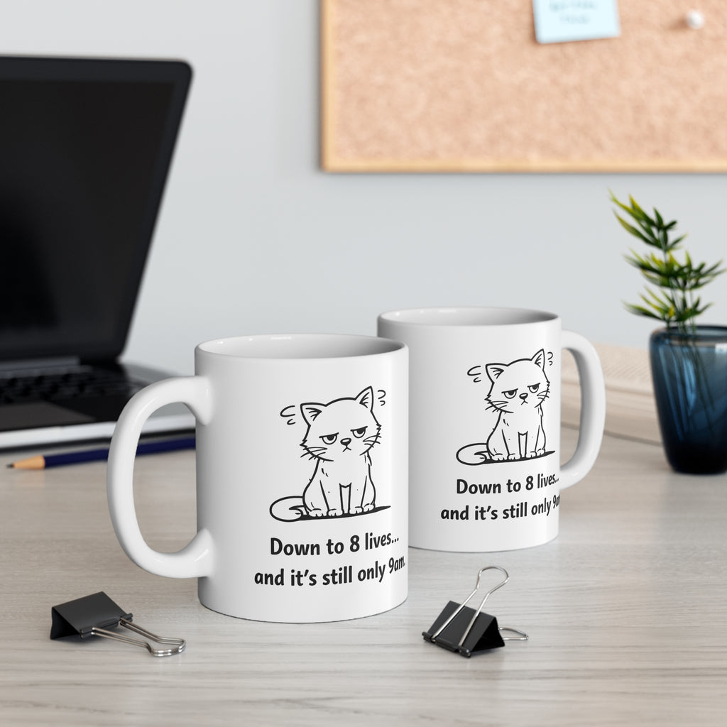 Grumpy Cat Mug – “Down to 8 Lives… and It’s Still Only 9AM” | Funny Cat Coffee Cup