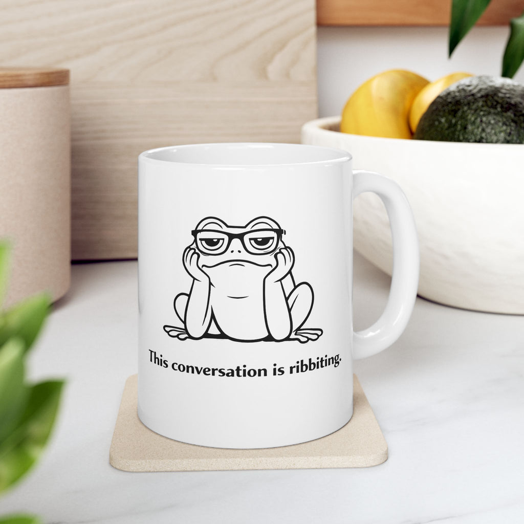 Sarcastic Frog Mug – “This Conversation Is… Ribbiting” | Funny Frog Coffee Cup