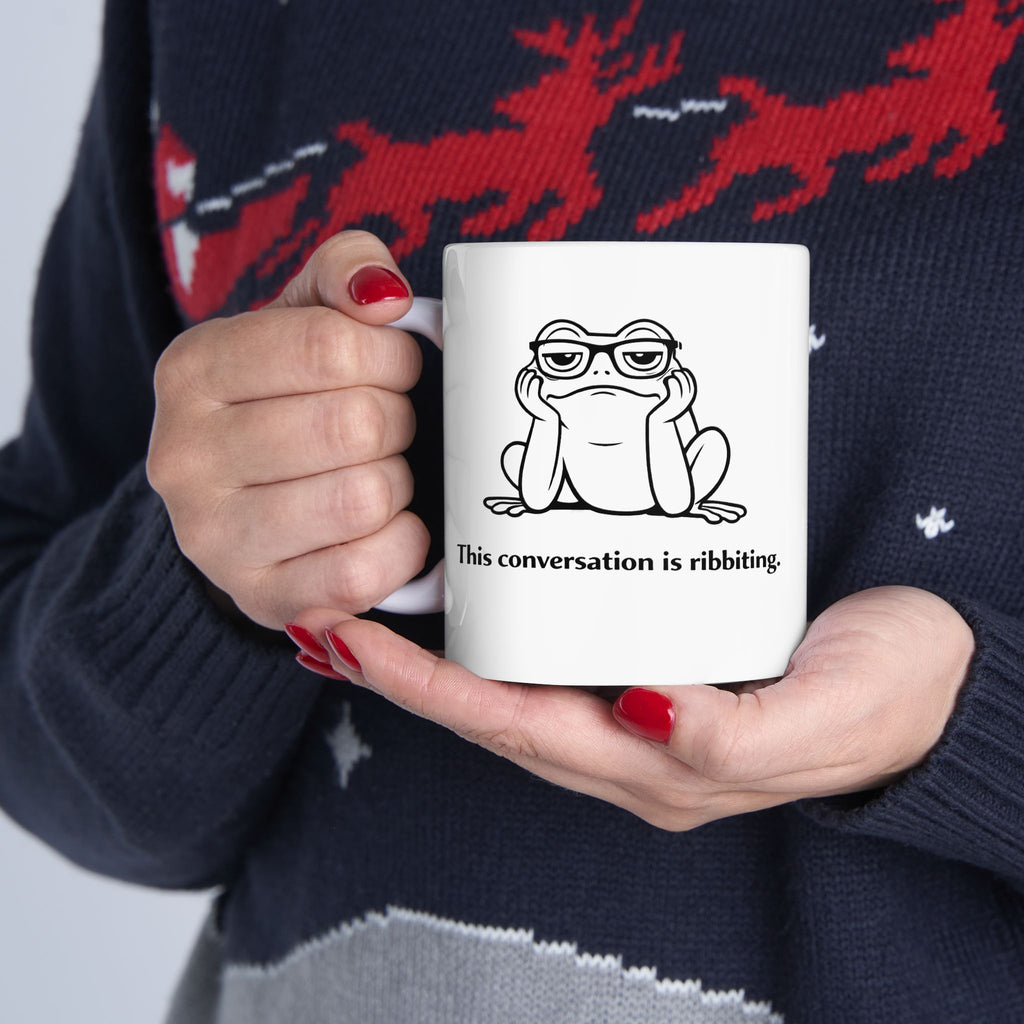 Sarcastic Frog Mug – “This Conversation Is… Ribbiting” | Funny Frog Coffee Cup